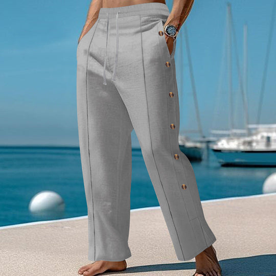 Herren elegante Freizeithose mit seitlichen Knopfdetails und elastischem Bund Shopnory