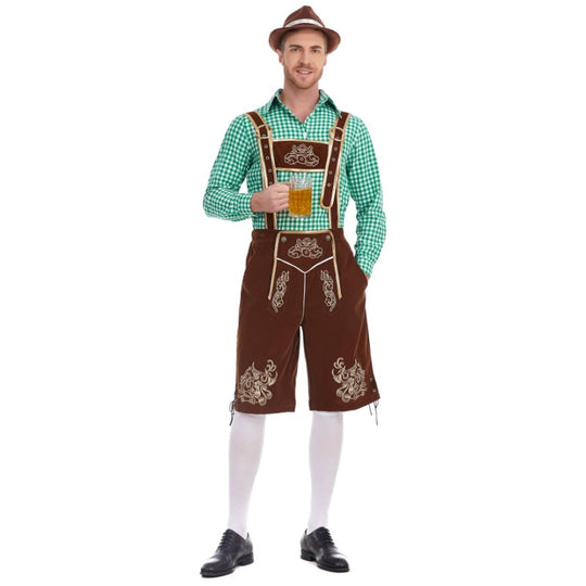 Herren nan Filzoptik-Lederhose knielang mit barocker Stickerei, verstellbaren Trägern und Dekornieten Shop Nory