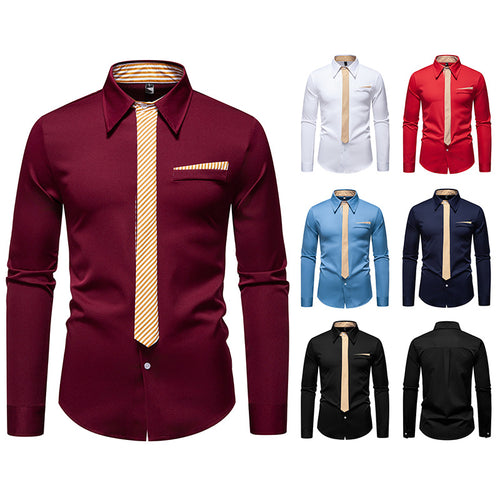 Herren Slim-Fit Businesshemd mit integrierter Krawatten-Optik und Brusttasche Shop Nory