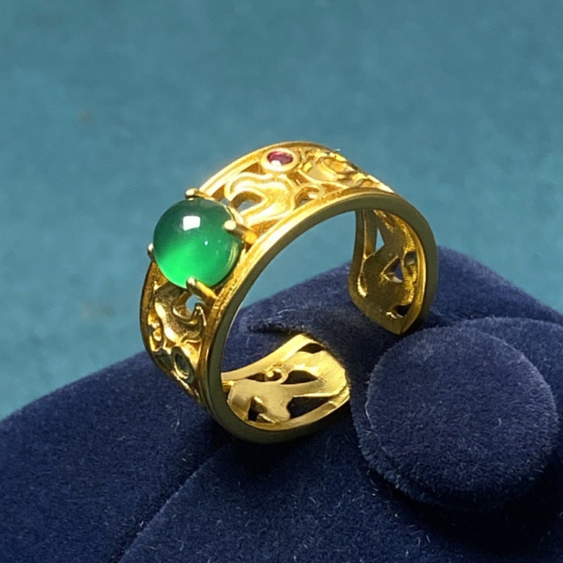 Damenring mit filigranem Gelbgolddesign und buntem Edelstein Shop Nory