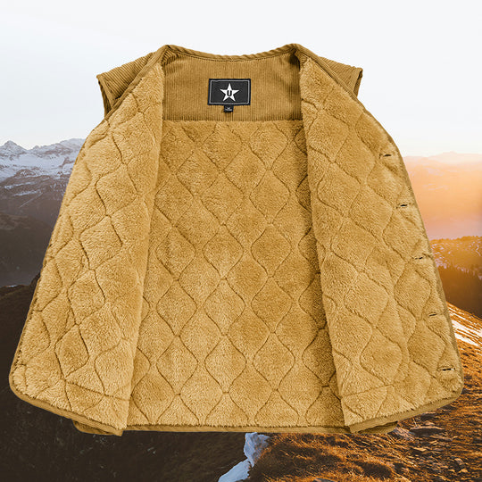 Herren Cord-Quiltweste mit V-Ausschnitt, wattierter Steppstruktur und aufgesetzten Taschen Shop Nory