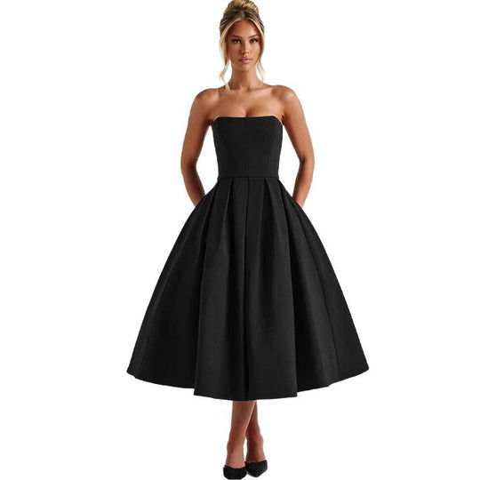 Damen A-Linien Abendkleid mit tiefem Wasserfallausschnitt und elegantem Plissee