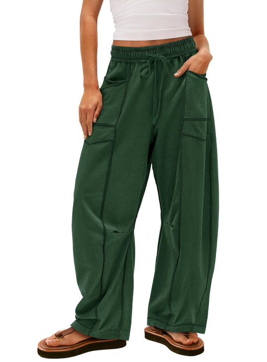 Damen weite Cargo-Loungehose mit elastischem Bund und Kontrastnähten Shop Nory
