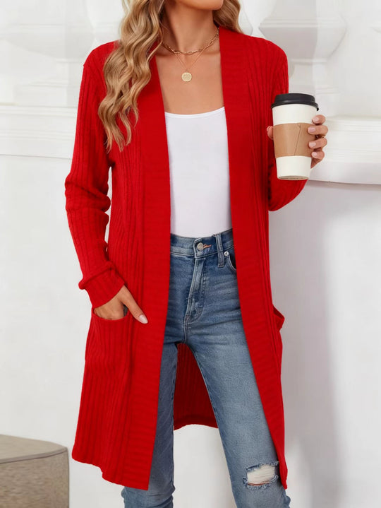 Damen Longcardigan aus geripptem Chenille mit aufgesetzten Taschen Shop Nory