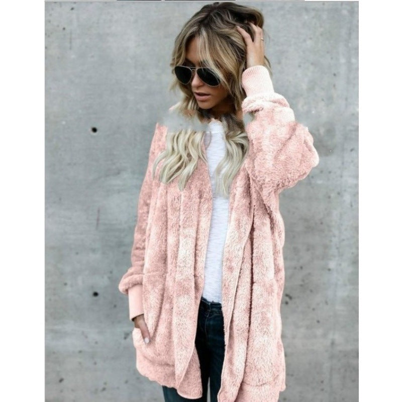 Damen Kuschelige Teddy‑Fleece‑Cardigan mit Kapuze, Oversize‑Schnitt und aufgesetzten Taschen Shop Nory