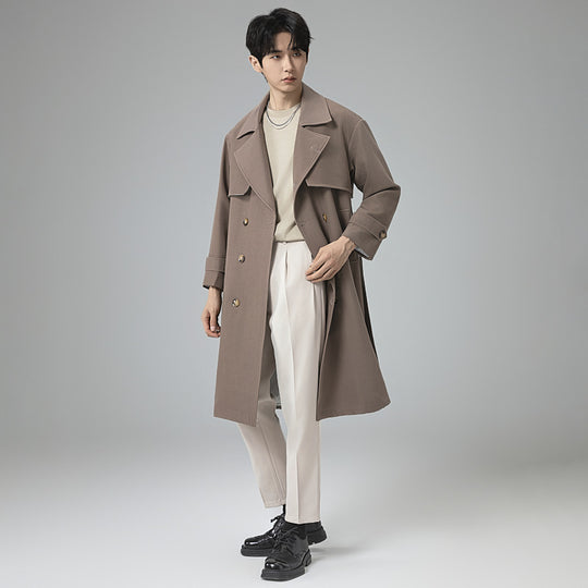Herren Oversized Doppelreihiger Wollmix-Trenchcoat mit Schalkragen und Überschlagblende Shop Nory