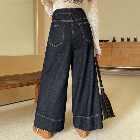 Damen High-Waist Culotte-Jeans aus schwerem Wide-Leg-Denim mit dekorativer Vordernaht Shop Nory