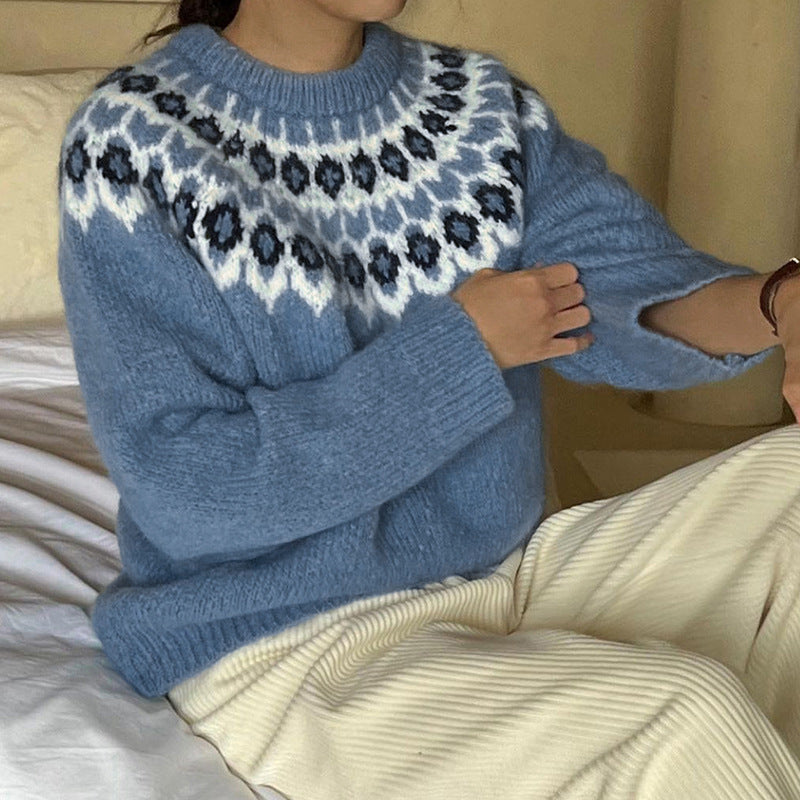 Damen Gemusterter Strickpullover mit Norweger-Motiv Shop Nory