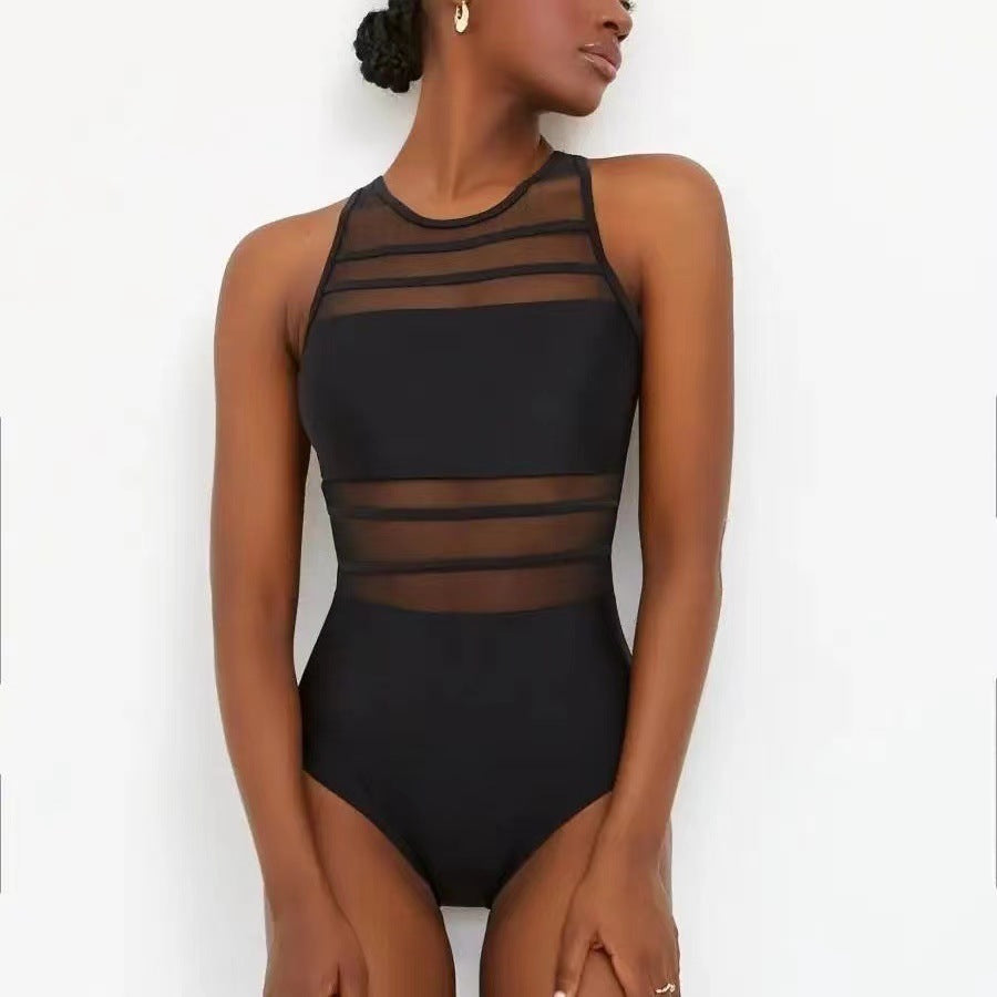 Damen Sportlicher Einteiler mit transparenten Einsätzen