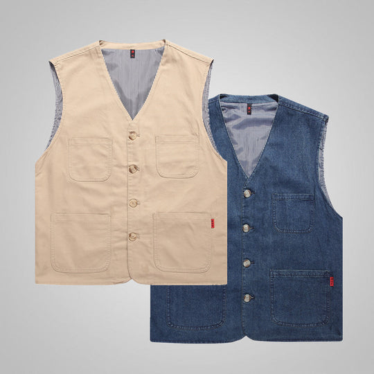 Herren Baumwoll-Canvas-Utility-Weste mit gestreiftem Innenfutter und aufgesetzten Taschen Shop Nory