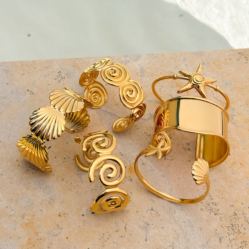 Damen Offenes Armband mit elegantem Muschel-Design aus hypoallergenem Edelstahl Shop Nory