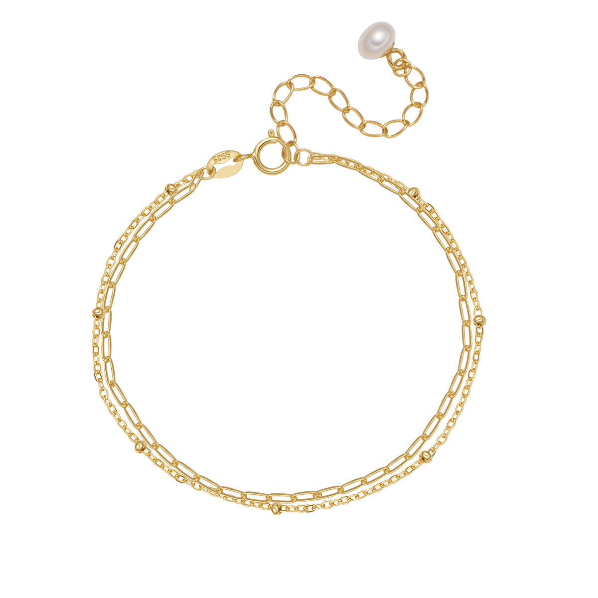 Damen filigranes Armband mit doppeltem Kettendesign, edlen Perlendetails und hochwertiger Verarbeitung Shop Nory