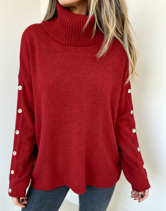 Damen Oversized Rollkragenpullover mit Ärmel-Knopfleiste Shop Nory