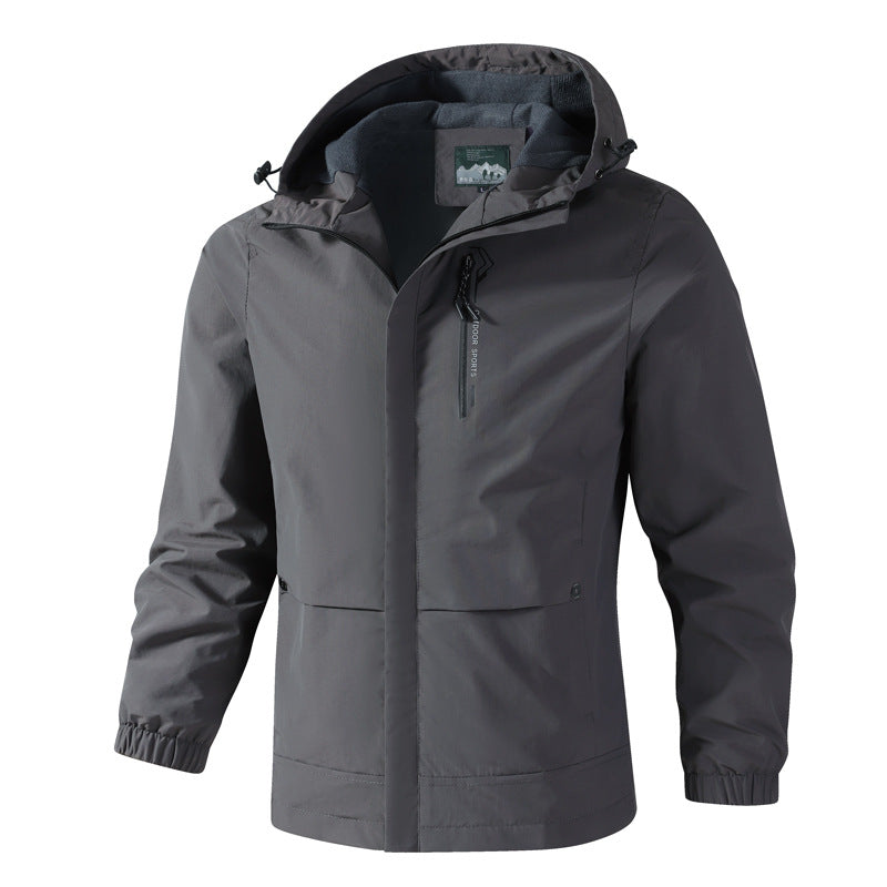 Herren Wasserdichte Softshell-Regenjacke mit Kapuze, Brust-Reißverschluss und Fleece-Innenkragen Shop Nory
