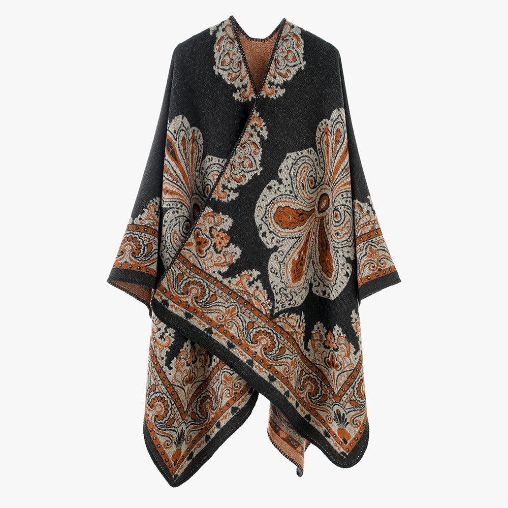 Damen Oversize-Orientalischer Jacquard-Überwurf mit Paisley‑Medaillon und Zierstich Shop Nory