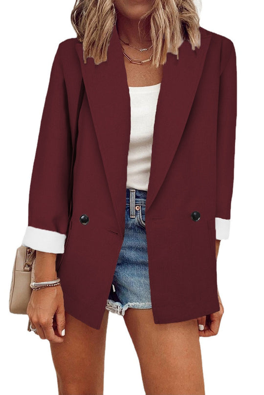 Damen Oversize Longline-Blazer mit 3/4-Ärmeln, Kontrastumschlag und aufgesetzten Taschen Shop Nory
