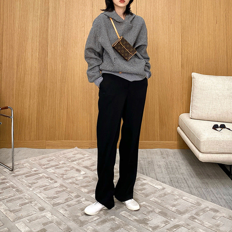 Damen Oversized Sweatjacke mit Kapuze und modernem Houndstooth-Muster Shop Nory