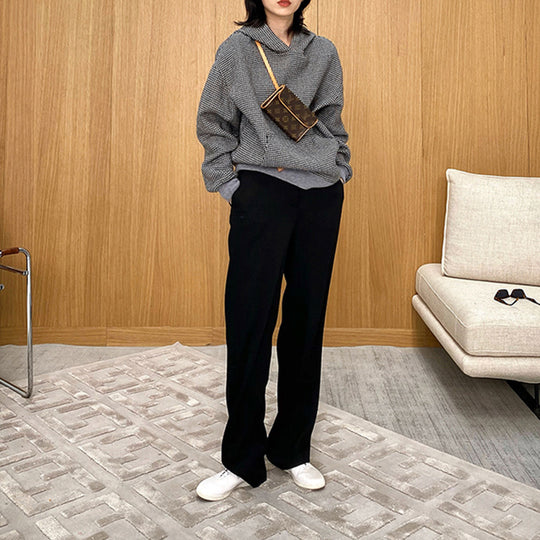 Damen Oversized Sweatjacke mit Kapuze und modernem Houndstooth-Muster Shop Nory