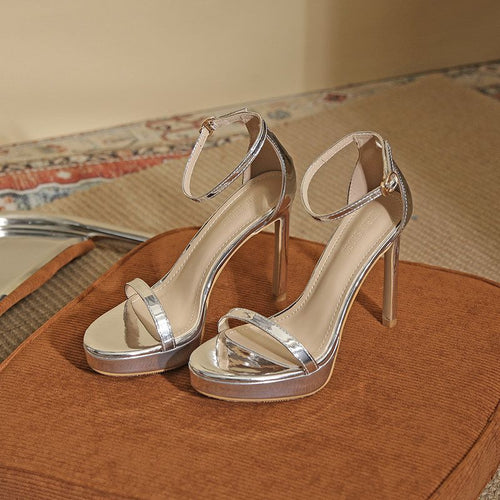 Damen elegante High Heel Sandalen mit glänzender Metalloptik