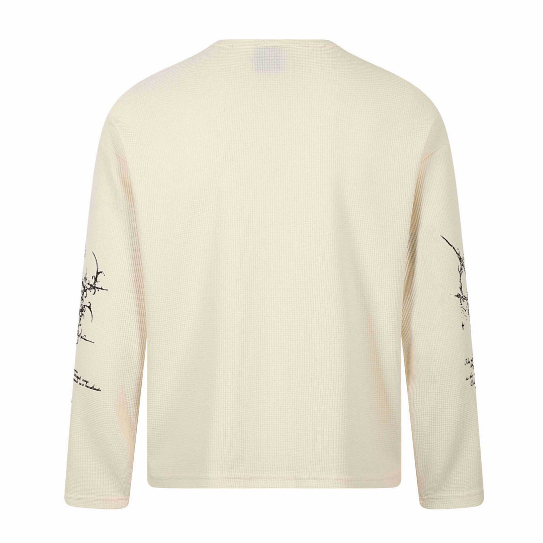 Unisex Waffelstrick-Henley-Langarmshirt mit 3‑Knopfleiste und Allover-Print Shop Nory
