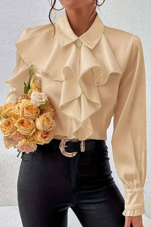 Damen Elegante Rüschenbluse mit Volants, Hemdkragen und Manschetten Shop Nory