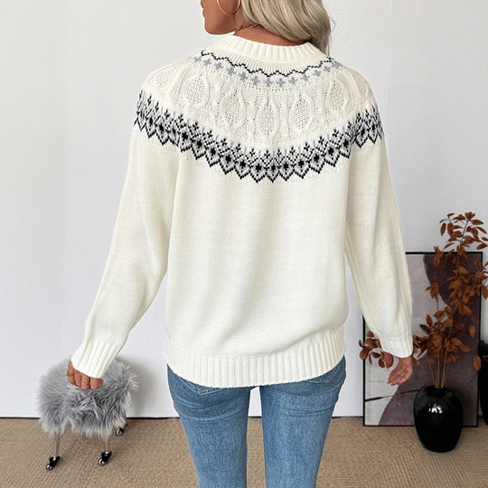 Damen Gemusterter Strickpullover mit Rundhalsausschnitt Shop Nory