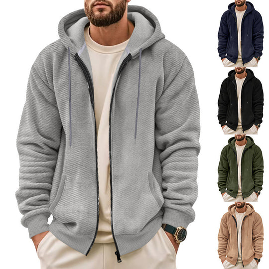 Herren Strukturiertes Kapuzen-Sweatshirt mit Vollzip, Seitentaschen und Rippbündchen Shop Nory