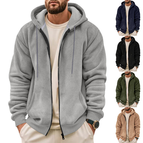 Herren Strukturiertes Kapuzen-Sweatshirt mit Vollzip, Seitentaschen und Rippbündchen Shop Nory