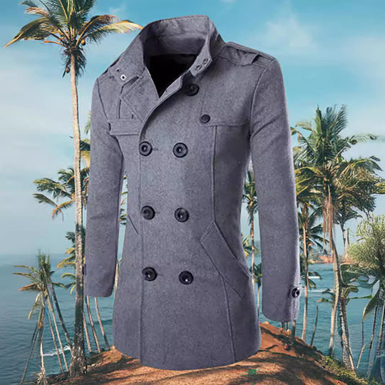 Herren Doppelreihiger Cabanmantel mit Stehkragen, Schulterklappen und taillierter Silhouette Shop Nory