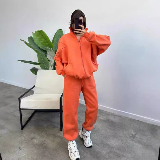 Damen Oversize Fleece-Set mit Reißverschlussjacke und weiten Jogginghosen Shop Nory