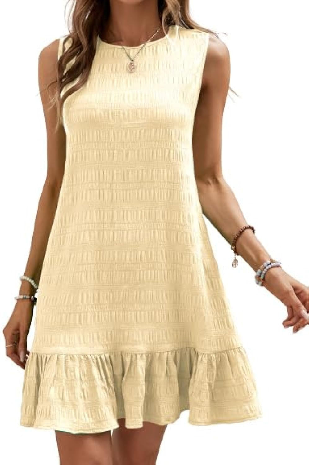 Damen ärmelloses Sommerkleid mit Rüschensaum und strukturierter Oberfläche