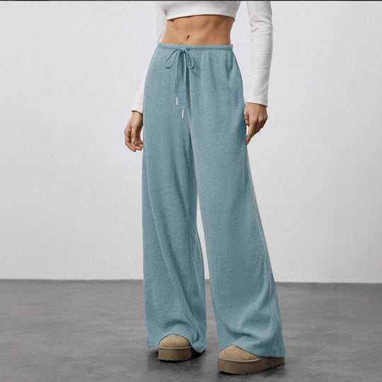 Damen Weiche Rippstrick Loungehose mit weitem Bein und Kordelzug Shop Nory