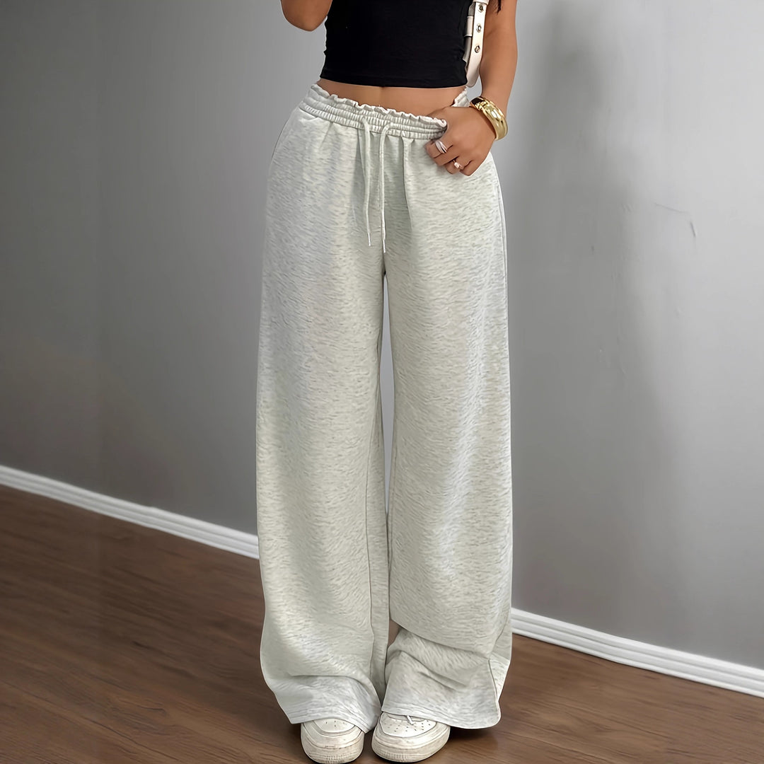 Damen Weiche Lounge-Palazzohose mit gerafftem Smokbund und Tunnelzug Shop Nory