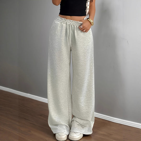 Damen Weiche Lounge-Palazzohose mit gerafftem Smokbund und Tunnelzug Shop Nory
