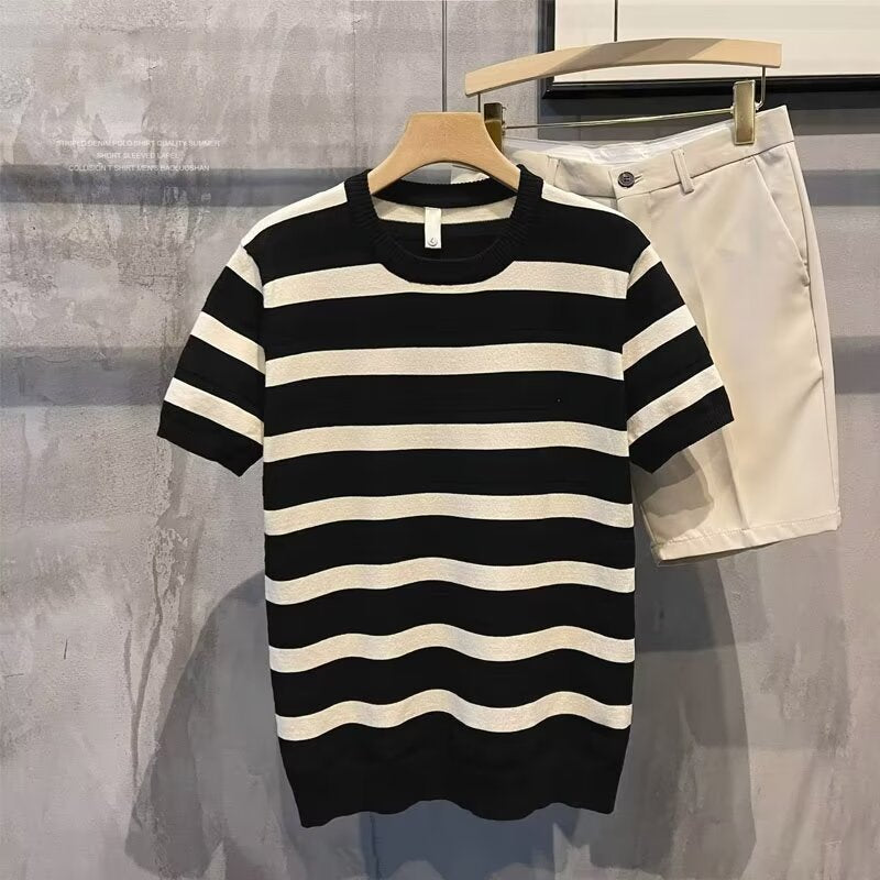 Herren Modisches Kurzarmstripet T-Shirt Shop Nory