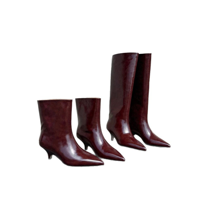 Damen spitz zulaufende Stiefelette mit sculpted Kitten-Absatz und mid-calf Schaft Shop Nory