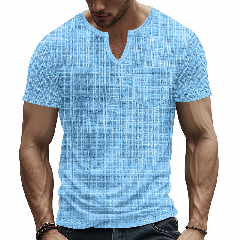 Herren Kurzarm V-Ausschnitt T-Shirt mit Brusttasche