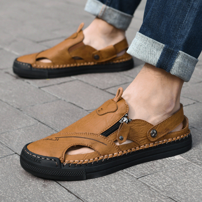 Herren Atmungsaktive und bequeme Leder-Sandalen mit verstellbarem Riemensystem