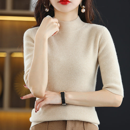 Damen Kurzarm-Feinstrickpullover mit Stehkragen und taillierter Passform Shop Nory
