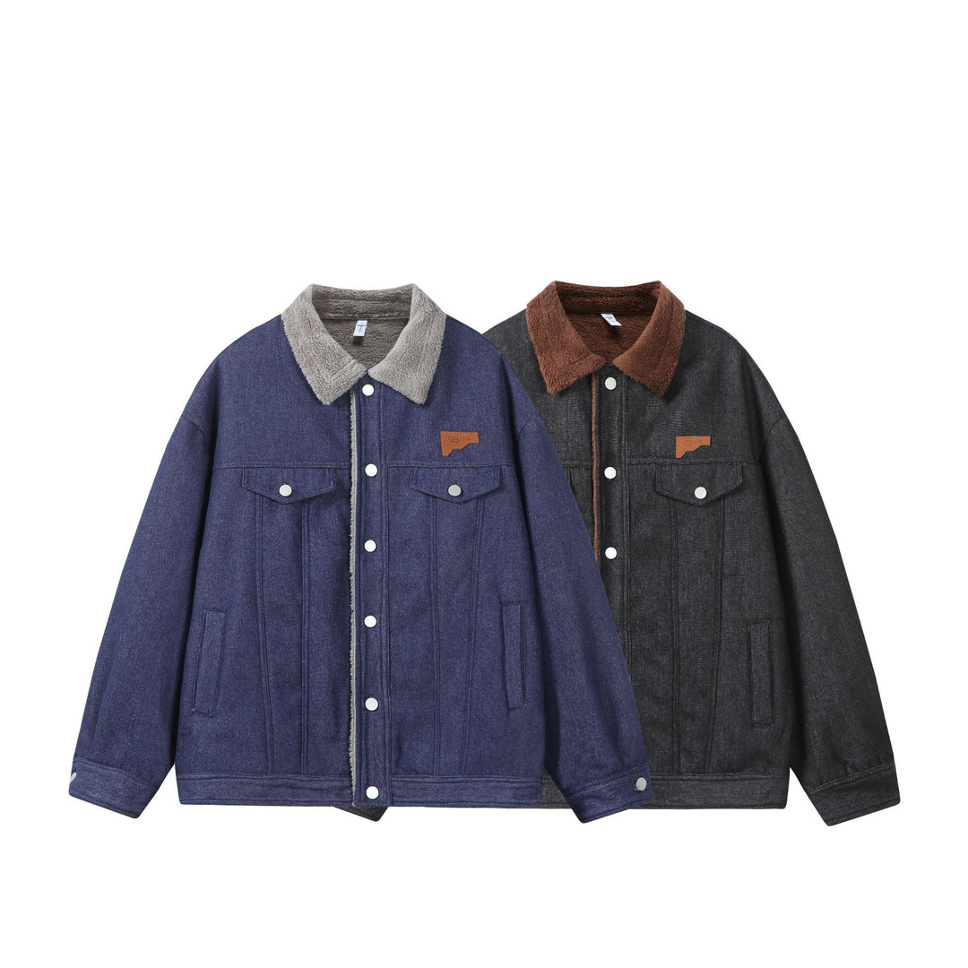 Herren Gefütterter Denim‑Blouson mit Teddykragen, Druckknopffront und Utility‑Taschen Shop Nory