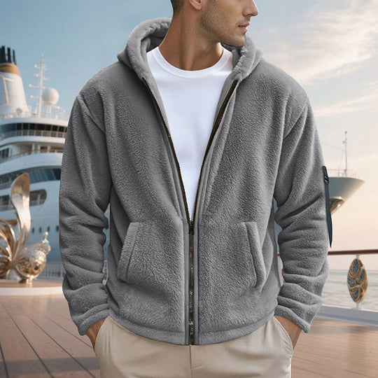 Herren Fleecejacke mit Kapuze und praktischen Reißverschlusstaschen