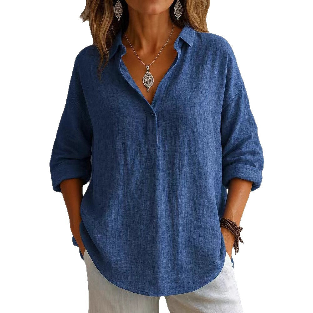 Damen lässige Bluse mit V-Ausschnitt und geknöpftem Kragen Shopnory