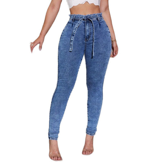 Damen Paperbag-Hochbund Skinny-Jeans mit Bindegürtel Shop Nory