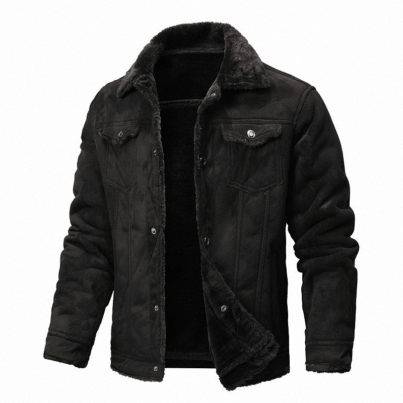 Herren gefütterte Wildlederimitat-Jacke mit Teddyfutter und Hemdkragen Shop Nory