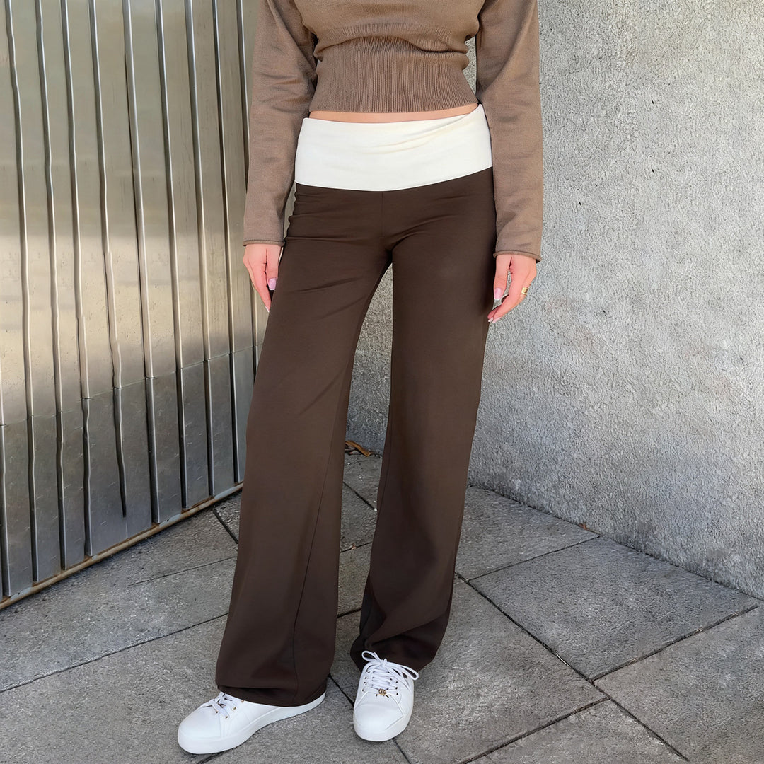 Damen nan weiche Yoga-Loungehose mit umklappbarem Bund und weitem Bein Shop Nory