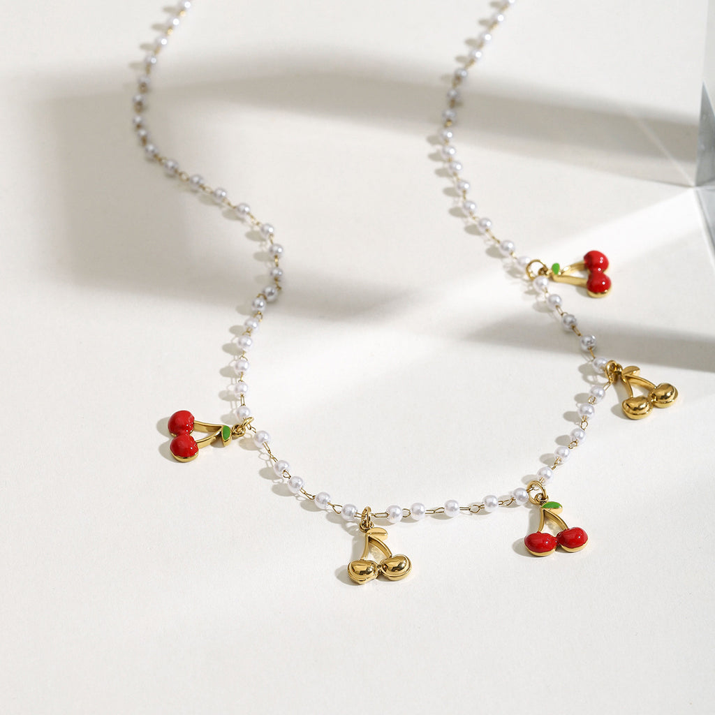 Damen Halskette mit verspieltem Kirschmotiven und hypoallergenen Eigenschaften Shop Nory