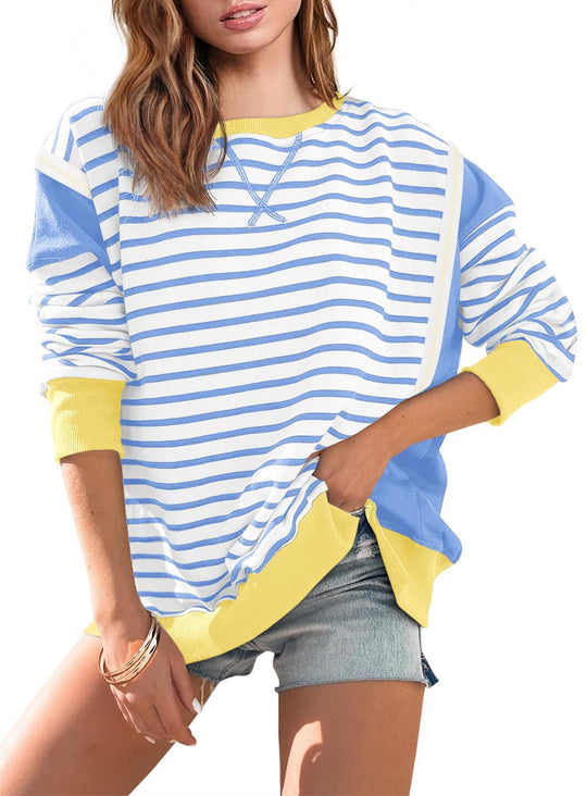 Damen Oversize-Sweatshirt im Marinelook mit Streifen, Raglanärmeln und Rippenbündchen Shop Nory