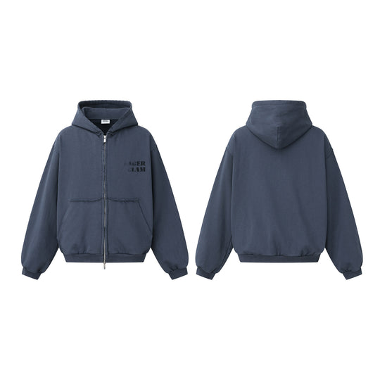 Unisex Oversized Zip-Hoodie im Boxy-Cut mit ausgefransten Saumkanten und Kängurutasche Shop Nory