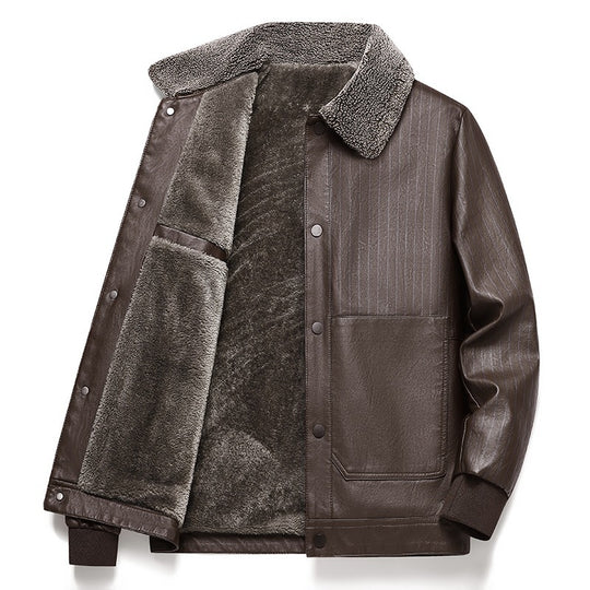 Herren Kunstleder-Blouson mit Sherpa-Kragen, wärmendem Teddyfutter und Nadelstreifen-Detail Shop Nory