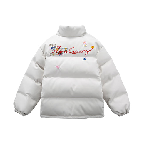 Damen Wattierte Kurzjacke mit floraler Stickerei und hohem Stehkragen Shop Nory